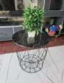 NEW PORTABLE METAL WIRE REMOVABLE WOOD TOP FOLDABLE ROUND COFFEE SIDE TABLE STORAGE BASKET( 16 L 16 W 18.5 H ). 