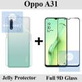 Oppo A31 Full Black 9D|10D|11D|21D|6D|5D| Tempered Glass Edge to Edge Full Glue Screen Protector + Back Jelly Protector Clear Soft Film Protector Hydrogel Film Protector For Oppo A31. 