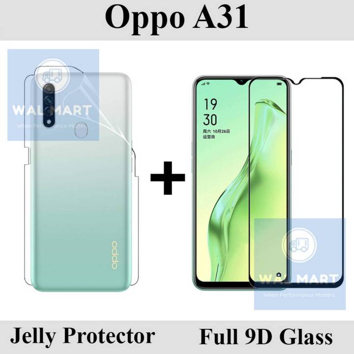 Oppo A31 Full Black 9D|10D|11D|21D|6D|5D| Tempered Glass Edge to Edge Full Glue Screen Protector + Back Jelly Protector Clear Soft Film Protector Hydrogel Film Protector For Oppo A31