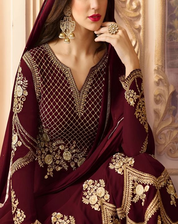Women%20Maroon%20Chiffon%20Embroidered%20frock%20Unstitched%20AC-02%20-%20Image%203