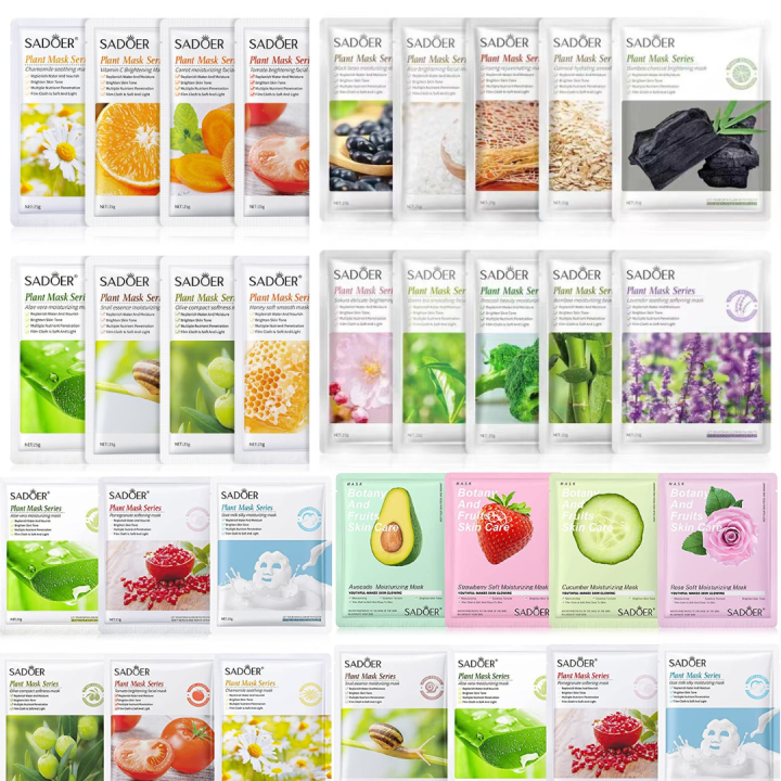 Pack of 20/50/100 Fruit Plant Extract Moisturizing Brighten Facial Sheet MaskS Hydrating, Radiance Boost, Calming, Skin Care Sheet Masks ( Random)