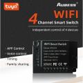 Aubess Tuya Smart Life WiFi Switch Relay Breaker 4-way Voice Control Smart Lighting Timer Switch work with Google Home Alexa. 