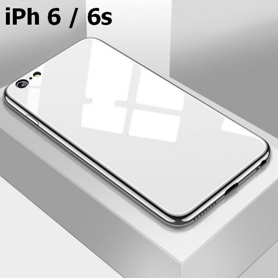 For iPhone 6 / 6s Hybrid Tempered Shine Back Glass Soft Silicone Bumper Cover Case