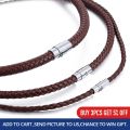 Thin Brown Black Braided Cord Rope Man Made Leather Necklace for Men Chocker Silver Color Stainless Steel Clasp 4/6/8mm LUNM09. 