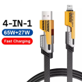 4-in-1 USB C To C Metallic PD Charging Cable TypeC Lightning Connector Nylon Braided PD 65W 27W Super Fast Charging for iOS Samsung Xiaomi Android / Apple IOS 15, 16. 
