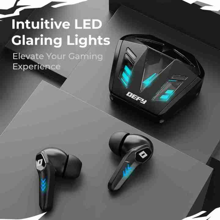 DEFY Gravity Ear Buds Wireless, Low Latency Gaming, 30 Hours Playback, LED Lights Bluetooth Earbuds