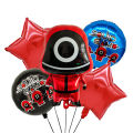 Squid Games Set of 5 Pcs Metallic Foil Balloons, Squid Games Movie Series Birthday Theme Reusable Balloon, Birthday Parties Decoration, Party Supplies, Kids Cartoon Theme Pack, Cartoon Ballons Decor Set, Boy Birthday Ideas, Children's Games. 