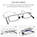Folding Anti Blue Ray Reading Glasses Metal Rectangular Women Men Hyperopia foldable Eyeglasses Diopter +1.0 1.5 2.0 2.5 3.0 3.5 Ultralight Screwless Full Frame. 