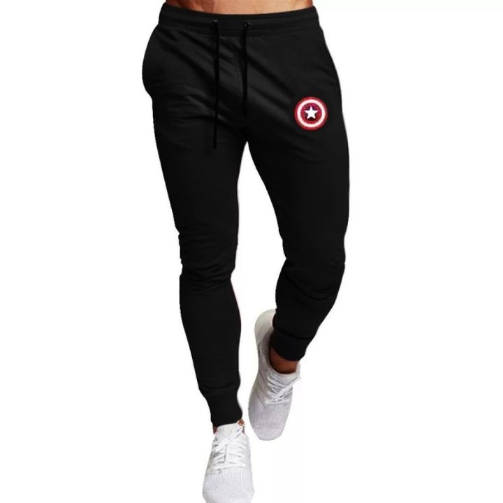 Captain America Printed Black Trouser Double Pocket Pants Casual Gym Wear Top Quality For Men