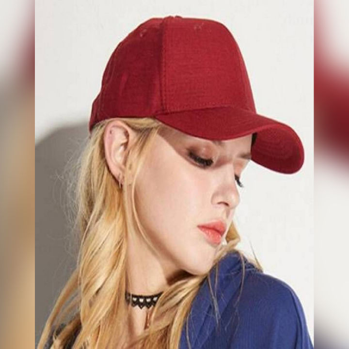 Plain Sun Block & Baseball P-Cap For Girls Red