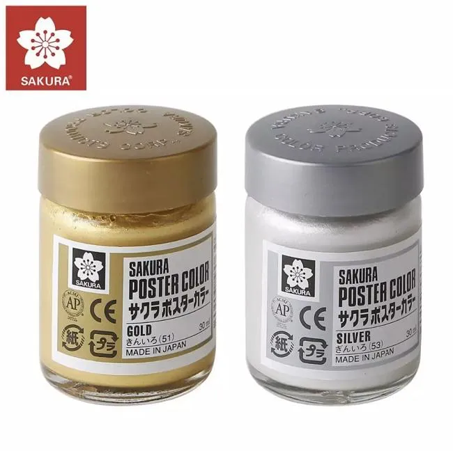 SAKURA%20Poster%20Color%20Watercolor%20Metallic%20Paint%20Silver%20&%20Gold%2030ml%20Japan%20Pack%20of%202%20-%20Image%205