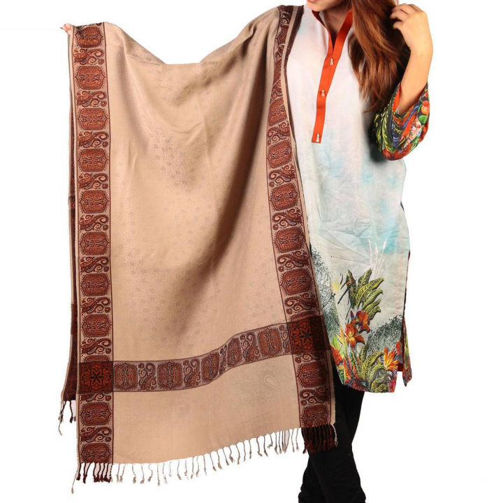 Stoler Ladies Badami Kashmiri Stoler For Girls 4 Border Pashmina Muffler Shawl For ...