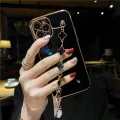 For Itel A49 / Itel A58 Back Cover with Bracelet Wristband Luxury Clover Chain 6D Plating Frame Shiny Girls Cases Soft Silicone Square Protective Mobile Phone Case. 
