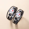 2 Pcs/Set I Love My BF GF Couple Bracelet Sport Glass Snap Charm Multilayer Leather Bracelets For Boyfriend Girlfriend Gift. 