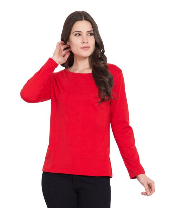 Basic Black Round Neck Full Sleeves T-Shirt For Women