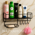Bathroom Storage Shelf With hooks and Soap Dish Easy Mount Shower Shampoo Rack Holder. 