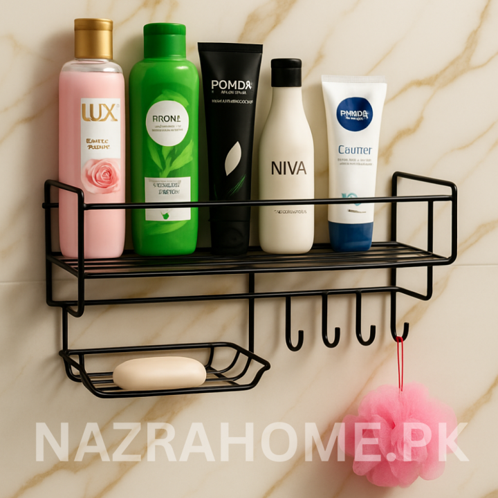 Bathroom%20Storage%20Shelf%20With%20hooks%20and%20Soap%20Dish%20Easy%20Mount%20Shower%20Shampoo%20Rack%20Holder%20washroom%20Basket%20No%20Drilling,%20Design%20for%20Bathroom%20Bedroom%20Living%20Room%20and%20Kitchen%20Organizer%20shelf%20-%20Image%202