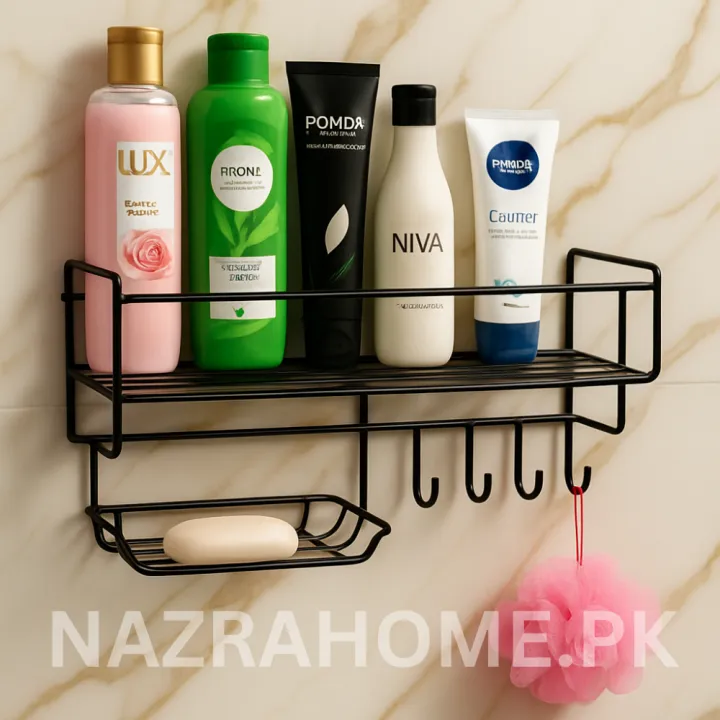 Bathroom%20Storage%20Shelf%20With%20hooks%20and%20Soap%20Dish%20Easy%20Mount%20Shower%20Shampoo%20Rack%20Holder%20washroom%20Basket%20No%20Drilling,%20Design%20for%20Bathroom%20Bedroom%20Living%20Room%20and%20Kitchen%20Organizer%20shelf%20-%20Image%202