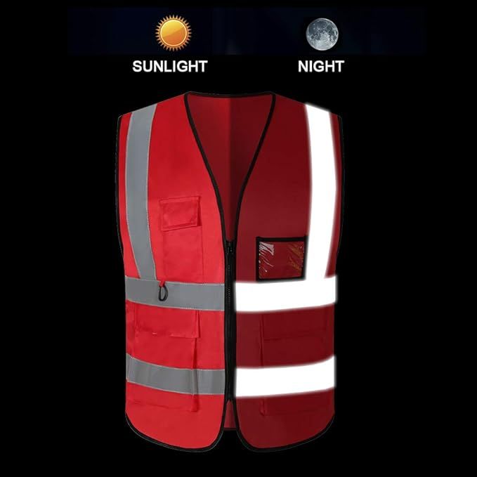 4 Pocket High Visibility Red Safety Vest with Reflective Strips | Daraz.pk