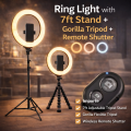 Top quality Ring Light with 7ft Aluminium Tripod Stand & Mobile Stand Holder (3 Shades in Light) with remote shutter Ring Light with Stand. 