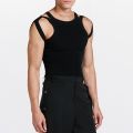 Men Solid Color Vest Men Vest O-neck Sleeveless Long Sleeve Tops Solid Color Skinny High Elastic Shoulder Hollow Out Pullover Men Long Sleeve Vest. 