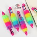 Bold Colors Rainbow Fur Pen Multi Color 6-in-1 Pen Fuzzy Pom Pom Pens Colorful Kawaii Stationery – 601A. 