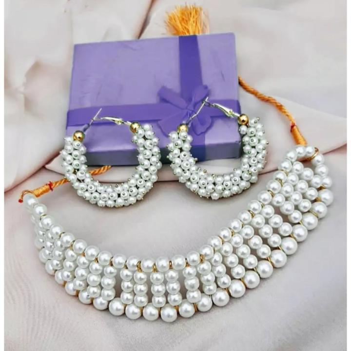 White Necklace Mala & Earrings Set – Traditional Jewelry for Women & Girls, Wedding & Party Wear