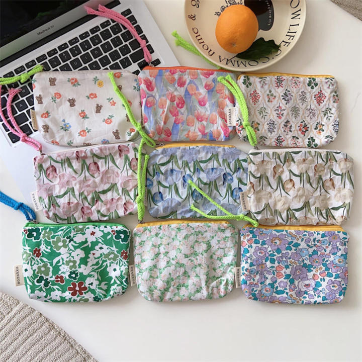 Makeup Bag With Flower Decorations Floral Pencil Pouch Cute Makeup Pouch Flower Pattern Change Bag Floral Cosmetic Bag