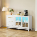 Arqam.B Sideboard Buffet Cabinet with Storage, Modern Coffee Bar Storage Cabinet with LED Light, 3 Drawers & 2 Acrylic Glass Doors, Wood Buffet Table for Kitchen, Living Room, White 8 (1) (To be customise). 