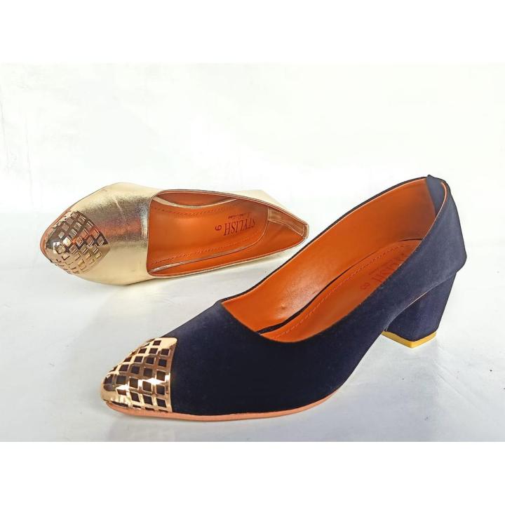 Stylish Pazaib Shoes New Block Heel Pointed Toe Dress Pump For Women