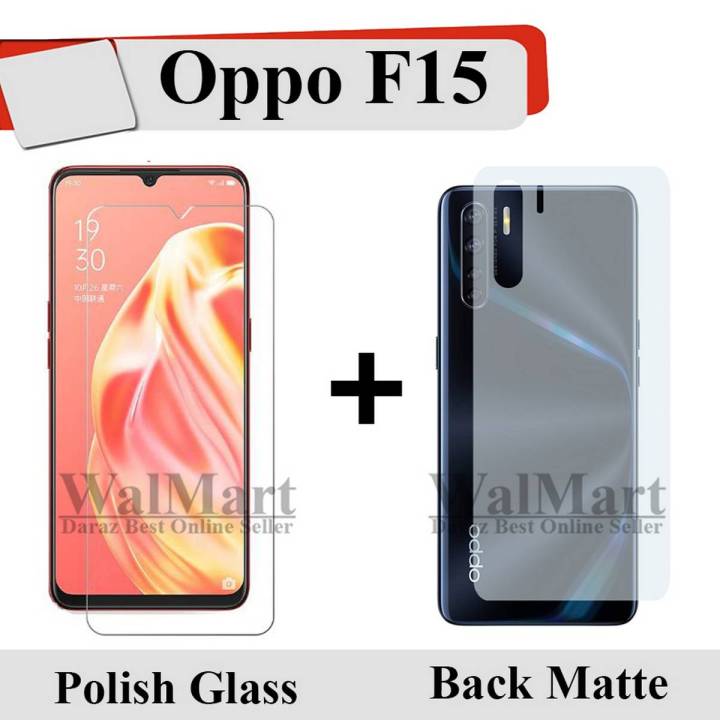 Oppo F15 Tempered Glass Screen Protector Polish Glass + Back Matte Protector Soft Skin Sheet Soft Film Protector For Oppo F15