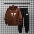 Markhor printed winter soft and comfortable recomended tracksuit for men kangroo hood + trouser. 