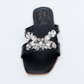 Stylish Trendy Unique Slides Having Crystal Stone Strips on the top For women. 