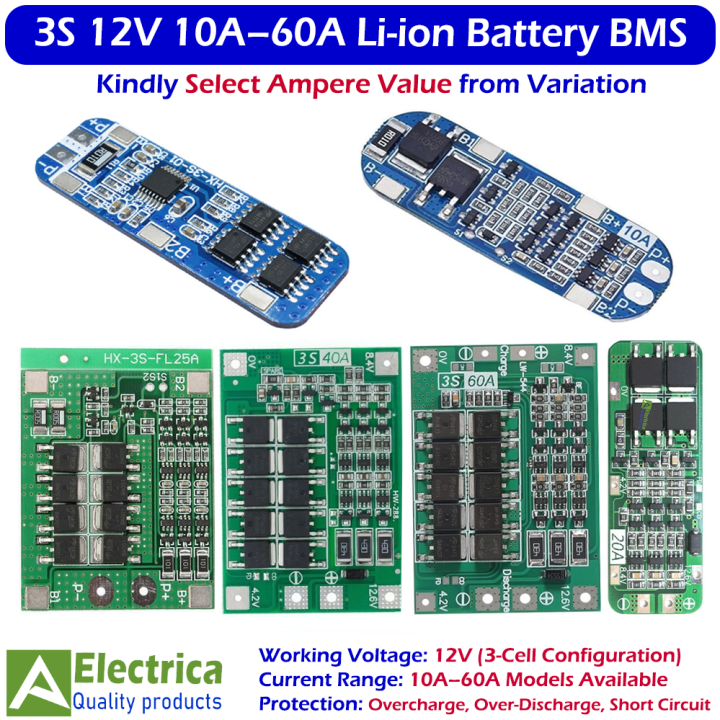3S%2012V%2010A/20A/25A/40A/60A%20Li-ion%20Battery%20BMS%20Protection%20Board%20for%2018650%20Rechargeable%20Cells,%20Overcharge%20&%20Short%20Circuit%20Safety%20Module%20by%20Electrica%20-%20Image%202