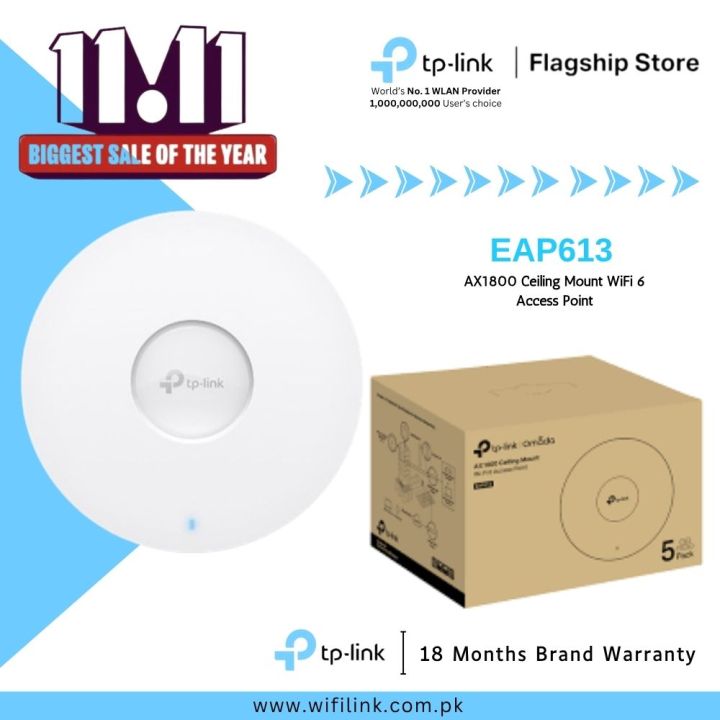 TP-Link Access Point EAP613 AX1800 Ceiling Mount WiFi 6 Access Point- 18 Months Brand Warranty