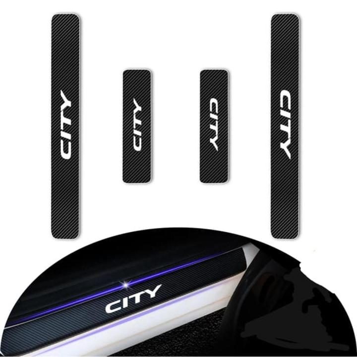 4Pcs Honda City  Car Door Sill Scuff Plate Protector For Honda City Door Threshold Guard 3D Carbon Fiber Vinyl Sticker Car Accessories