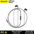 Awei PC-6 Mini Stereo In-Ear Earphones Explosive Bass Headphones with Noise isolation Excellent Sound Quality. 