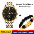 [With Free Bracelet] ORLANDO Men's Business Watch Original Top Brand Luxury Wrist Watch Life Waterproof Stainless Steel Strap Casual Quartz Watch. 