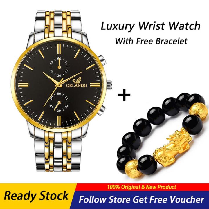 [With Free Bracelet] ORLANDO Men's Business Watch Original Top Brand Luxury Wrist Watch Life Waterproof Stainless Steel Strap Casual Quartz Watch