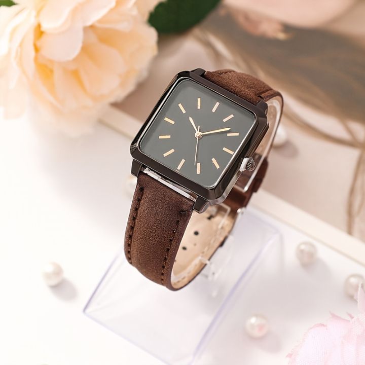 Square Minimalist Watch College Style Quartz Watches Vintage Elegant Thin Synthetic Leather Strap Wrist Watch