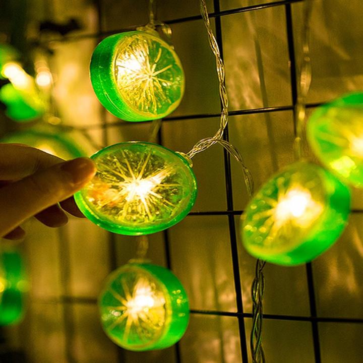 1.5m Fruit Lemon Slice String Lights 10 LED Flashing Garland Hanging Lamp Battery Powered Indoor Outdoor Lighting Night Light--green--