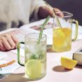 Techmanistan Random Color 400ml Square Glass Mug With Handle, Straw & Lid, Drinking Glass, Adorable Glass Cups with Lids and Straw, Glass Tumbler Coffee Cup Coffee Mug. 