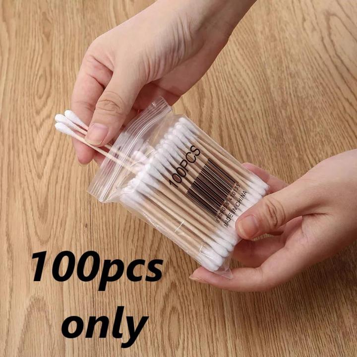 100Pcs Cotton Swab Cosmetic Cleansing Soft Buds Wooden Stick Double Head Cotton Bamboo Stick Buds Ear Cleanser Makeup Removing Cosmetic Tools