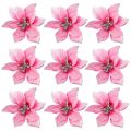 50 Pack Glitter Poinsettia Christ Tree Ornats 5Inch Artificial Silk Flowers Picks Decor Wreath Garland (Pink). 