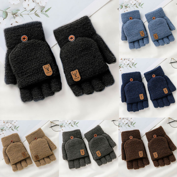 Winter Knitted Fingerless Gloves Thermal Insulation Warm Convertible Mittens Cover For Men Women Gloves Mitten