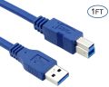 Bluwee USB 3.0 Cable - Type A-Male to Type B-Male - 1 Foot (0.3 Meters) - Round Blue. 