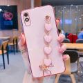 For Xiaomi Redmi 9A Back Cover with Love Heart Chain Wrist Strap Fashion Bracelet Shiny Plating Bumper Protective Case Silicone Shockproof Mobile Phone Cases. 