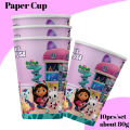 Gabby Dollhouse Theme Birthday Party Decorations Cake Topper Birthday CUP PLATE Straw Swirls Stickers KidsParty Supplies Decor. 