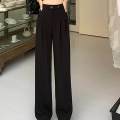 Womens Wide Leg Pants Straight Leg High Waisted Office Loose Long Pants M Black. 