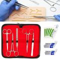 Complete Suture Practice Kit for Medical and Vet Students - Reusable Skin Simulation Silicon Pad with Pre-Cut Wounds, Full Set of Essentials Stainless Still Suturing Tools. 